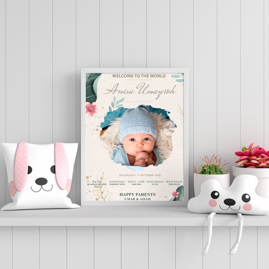 bingkai foto biodata bayi cetak bingkai kaca/ bingkai foto pajangan bingkai foto/biodata aesthetic