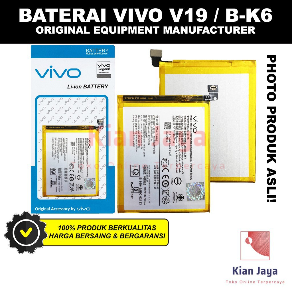 Baterai Vivo V19 / B-K6 Original OEM Batre Batrai Battery Hp V 19 BK6 Ori