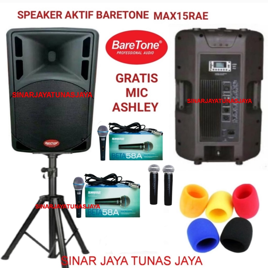 Speaker aktif baretone MAX15RAE MAX 15 RAE - 15 INCH  TWS BLUETOOTH plus mic wireless Ashley original