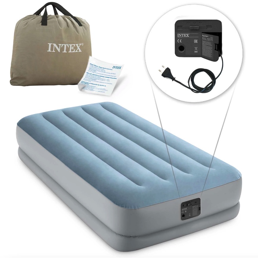 INTEX 64166 Dura-beam Plus Fiber-Tech Pump Technology 99x1.91x36 Airbed built in electric pump