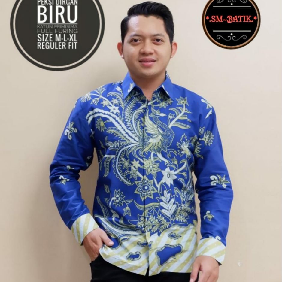 Kemeja Batik Warna Biru DIRGA BIRU Baju Batik Panjang Batik Lengan Panjang Lapis Furing