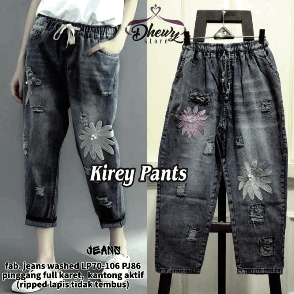 Kirey Pants Blacksnow/ Celana Big Size / Celana Jeans Jumbo / Celana Wanita Korea