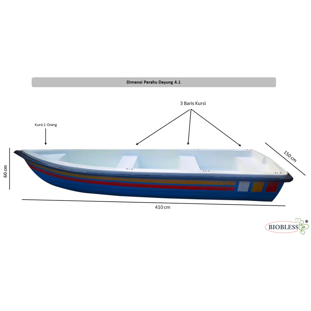 Perahu Dayung Fiber Kapasitas 8 Orang Dewasa