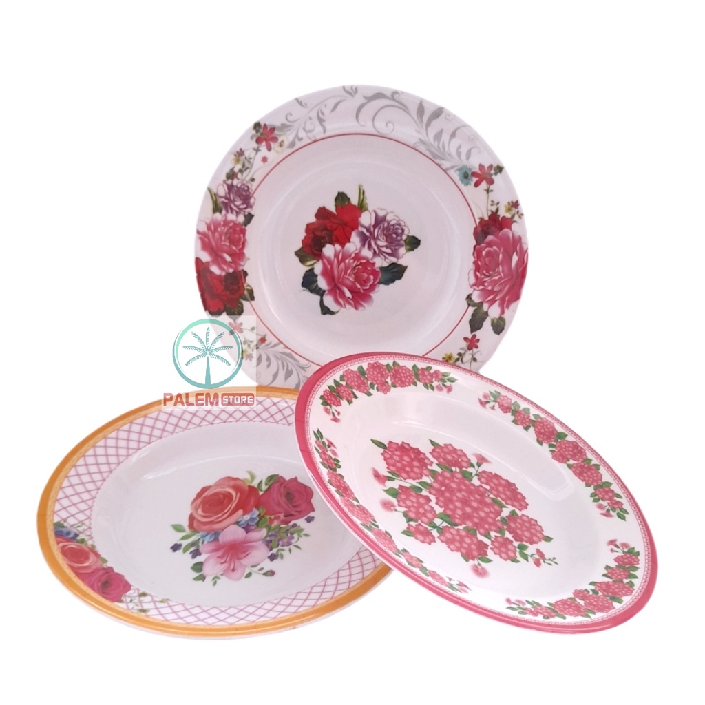 Piring Makan Cekung Melamin Bunga |  Piring Saji Melamin Ceper Bulat  Meishing Motif Cungko