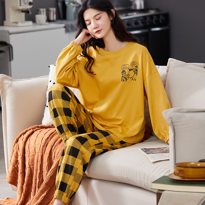 Baaju.id Set Piyama Import Baju Tidur  Lengan Panjang Celana Panjang Baju Tidur Wanita KR1002-KOMIk YELLOW