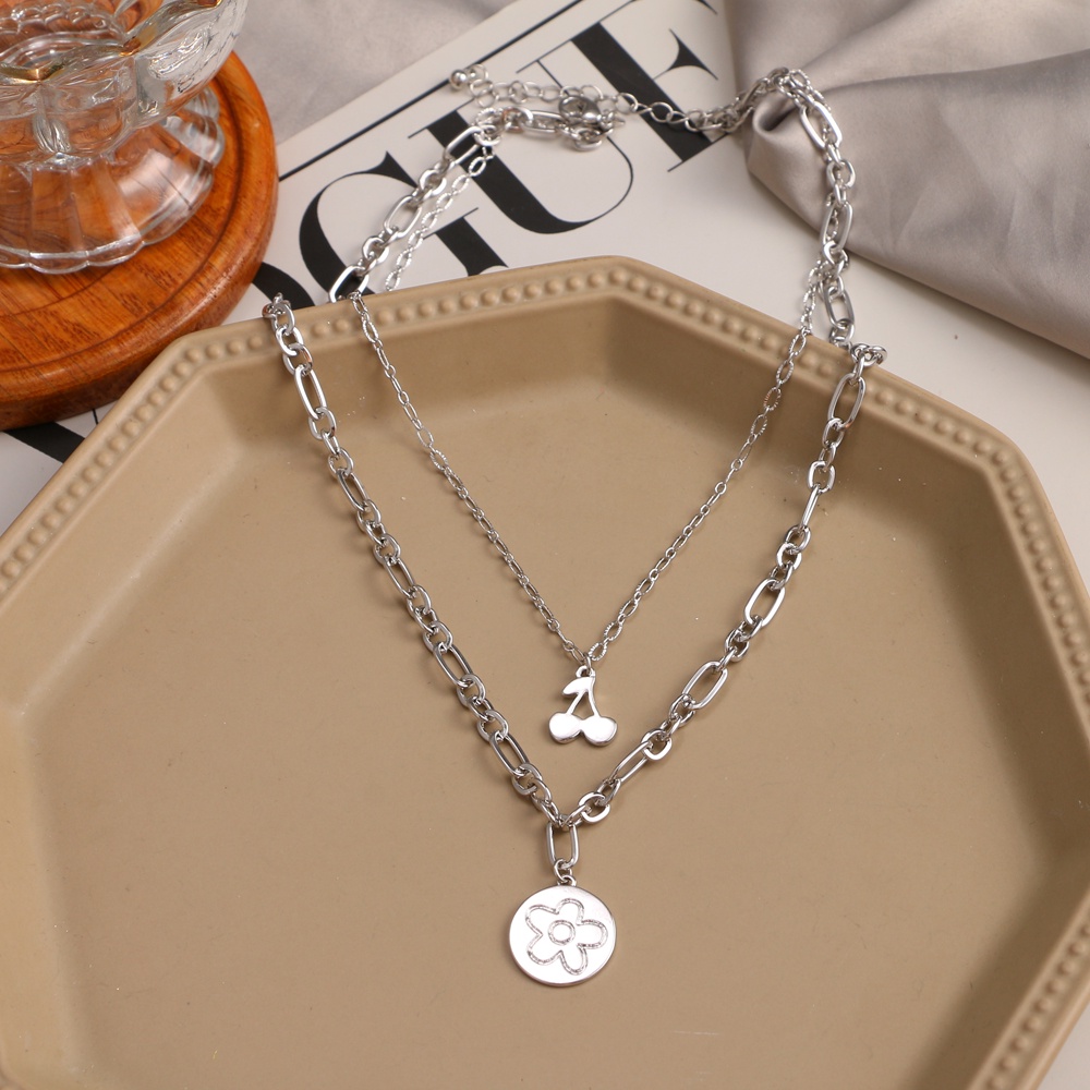 Korean Flower Cherry Double Necklace Necklace Hip Hop Fashion Simple Clavicle Chain For women