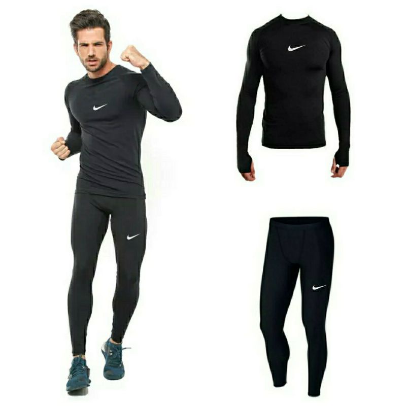 Paket Olahraga Baselayer Pria Baju Manset Panjang Dan Legging Baselayer Panjang Sport Premium