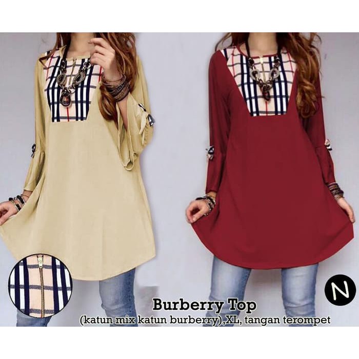 57197 burberry top/baju tunik murah/atasan muslim wanita murah