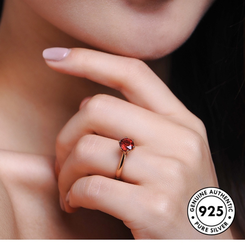 Cincin Ruby Bahan S925 Silver Warna Rose Gold Gaya Klasik Untuk Wanita