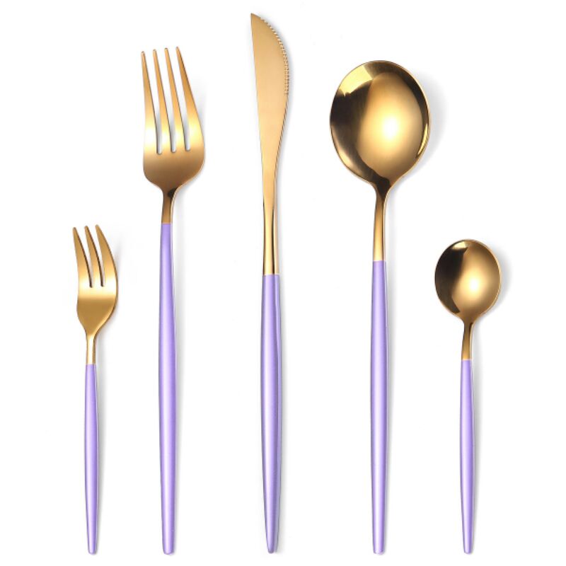 (1pc) Alat Set Makan Sendok Korea Cantik Mewah Stainless Garpu Sumpit Sendok Anti Karat purple unggu