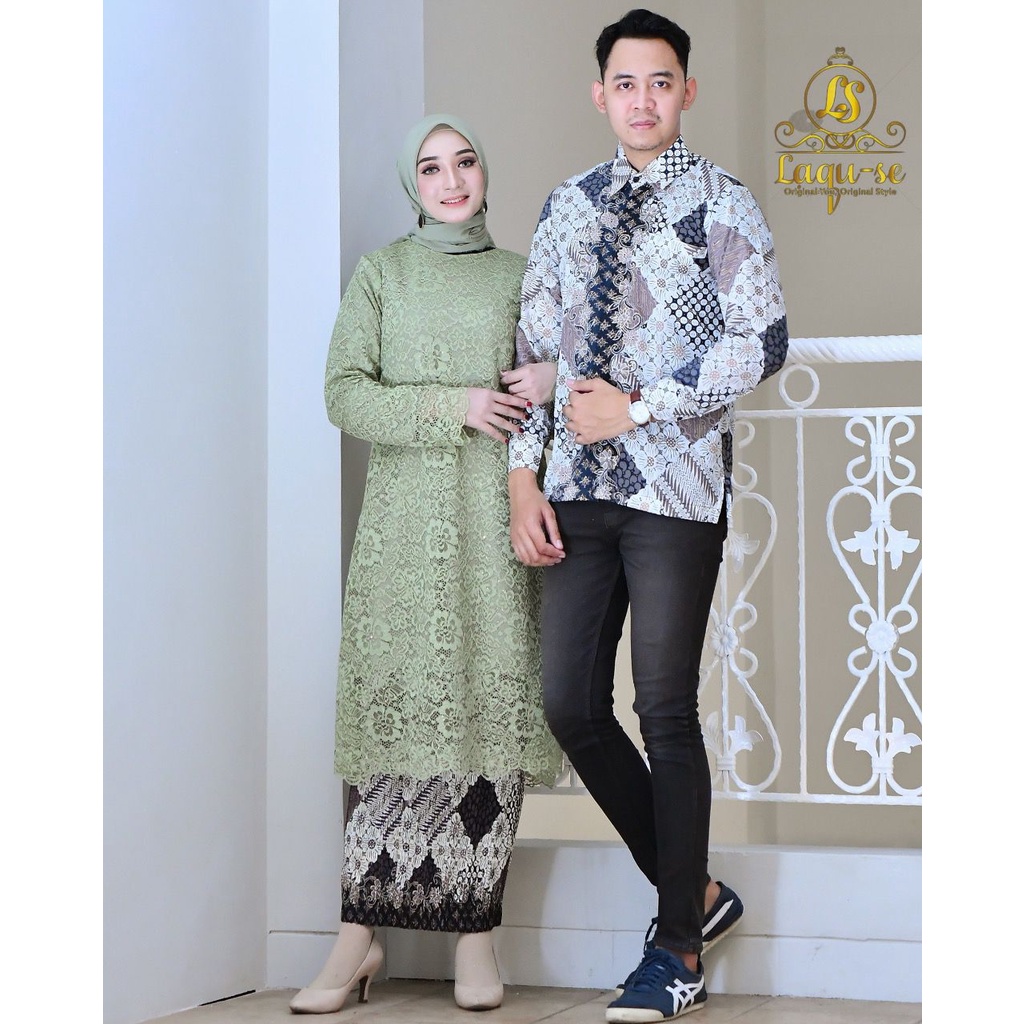 Setelan Kebaya Tunik Batik Couple Modern Terbaru Outfit Pasangan Kondangan Wisuda by santiank kebaya