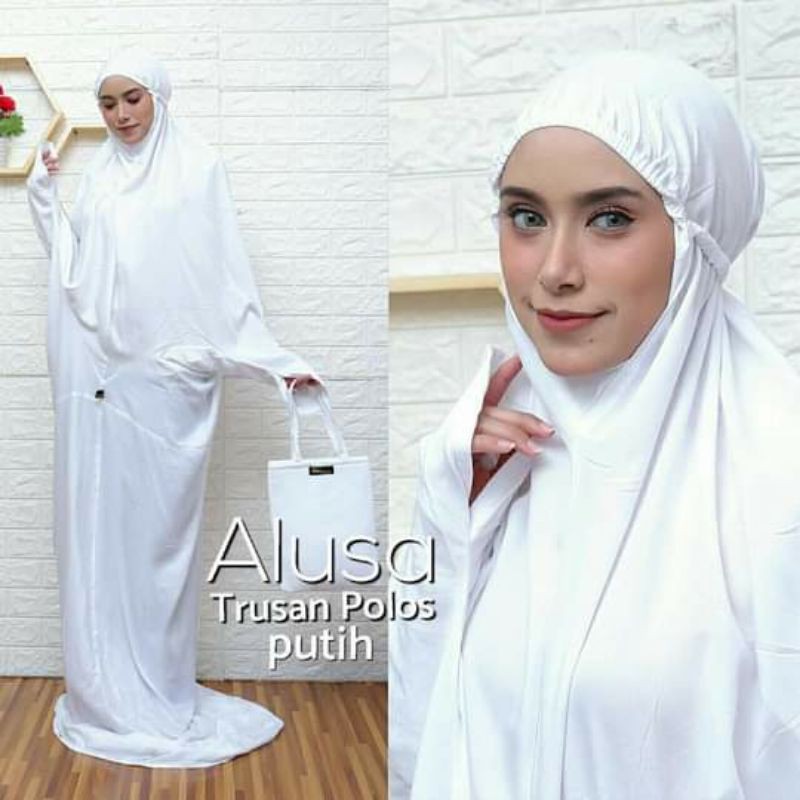 Mukena Polos Putih Dewasa Terusan Langsungan Super Jumbo Rayon Adem