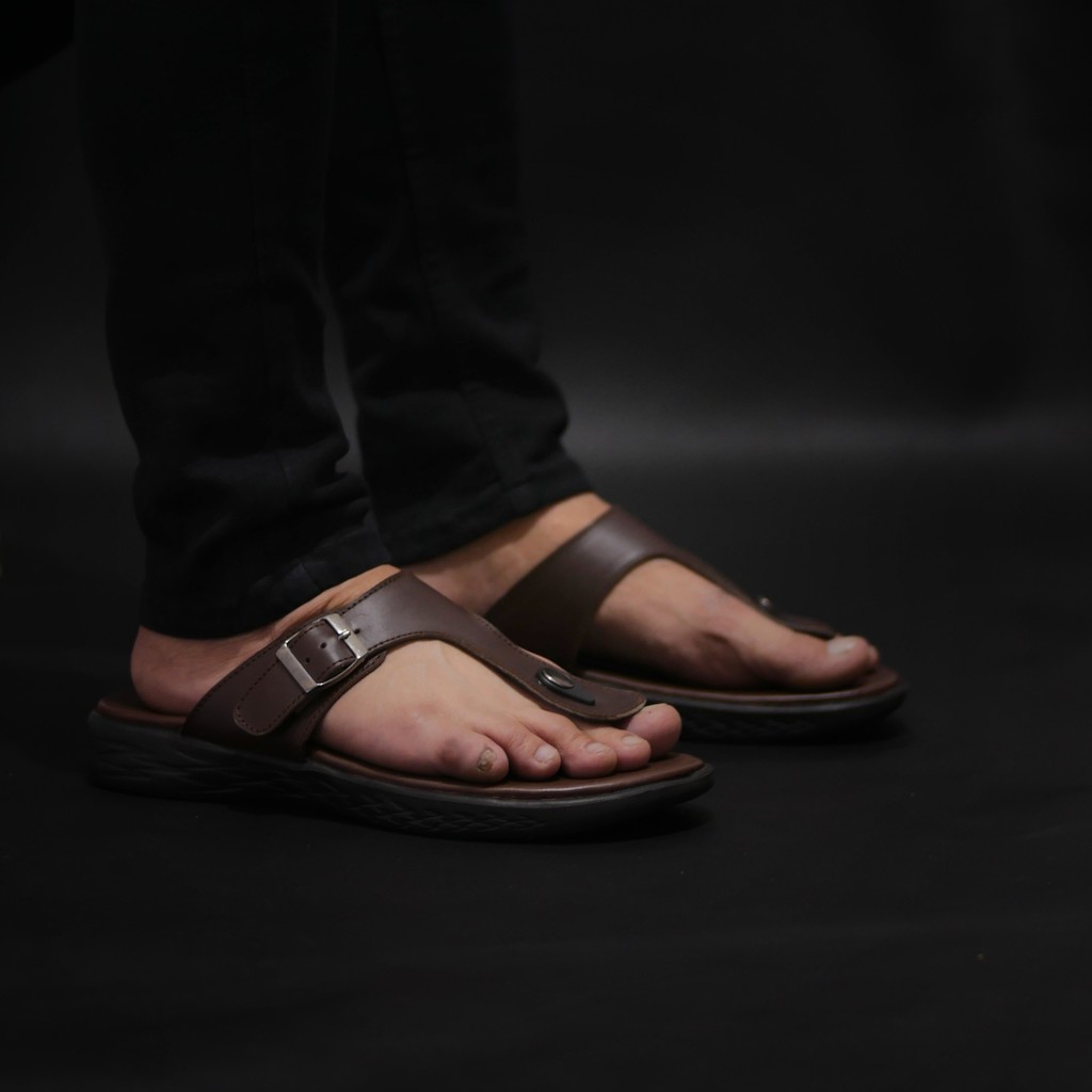 Munso Brown | Sendal Jepit Kulit Original Santai Kasual Pria Cowok Sandal Footwear | FORIND x Greata