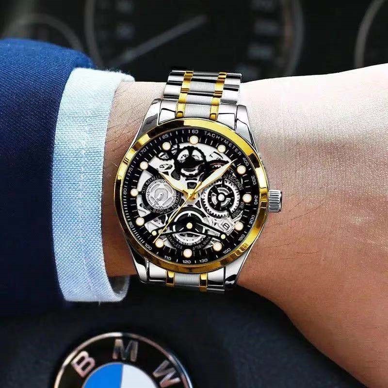 Jam tangan ORUS MECHINE Automatic pria otomatis Sports mekanik skeleton Neo arloji Waterproof Casual