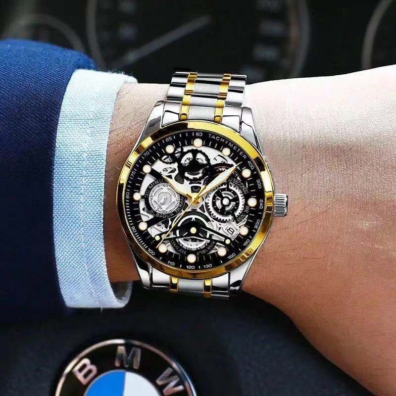 Jam tangan ORUS MECHINE Automatic pria otomatis Sports mekanik skeleton Neo arloji Waterproof Casual watch FNGEEN ONTHEEDGE Luxury Full Steel Sport Quartz Business