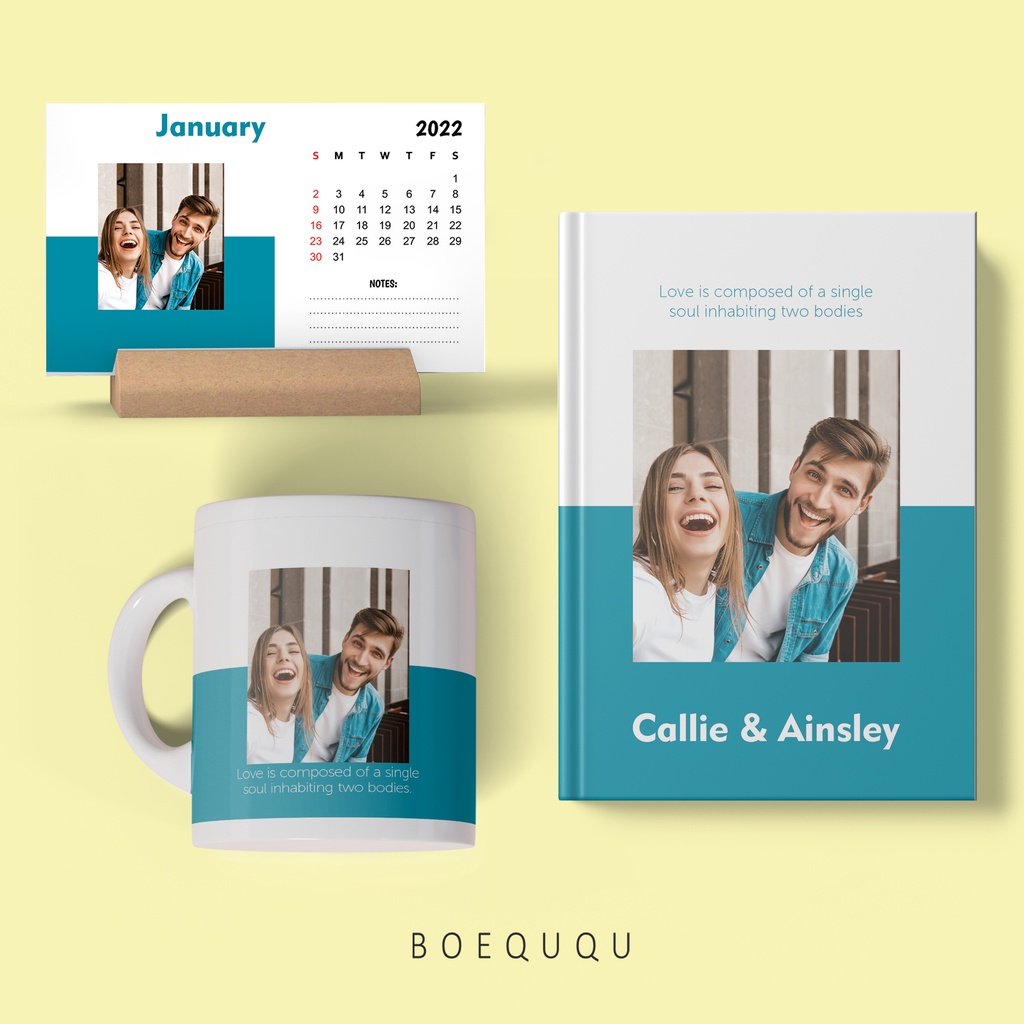 

[WFH SET Soulmate Series] Paket 3in1 Souvenir Wedding Custom Aesthetic / Notebook Mug Kalender 2024