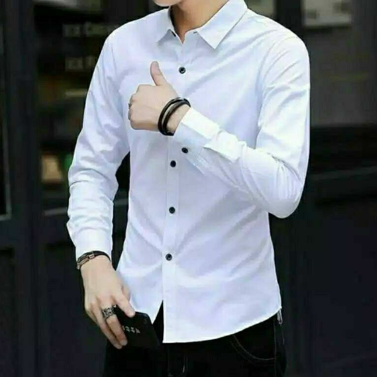 kemeja putih polos pria slimfit | kemeja formal polos putih hitam pria dewasa lengan panjang basic