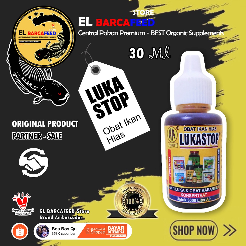 LUKA STOP LUKASTOP 30 Ml ( Obat Jamur, Karantina Ikan Hias / Koi ) - EL BARCAFEED PARTNERSALE