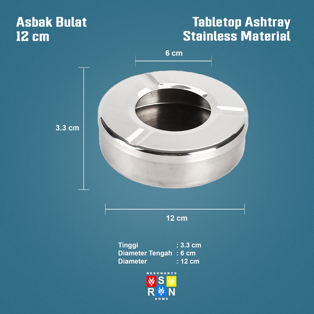 Asbak Bulat Stainless + Tutup 12cm / Resonance Home