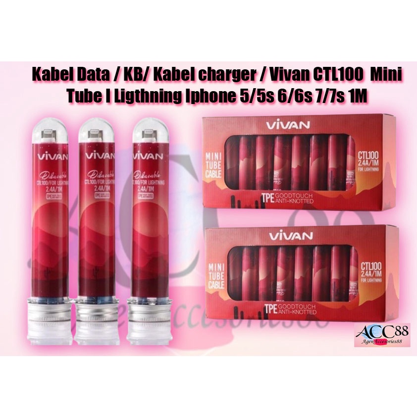 Kabel Data / KB/ Kabel charger / Vivan CTL100  Mini Tube I Ligthning Iphone 5/5s 6/6s 7/7s 1M