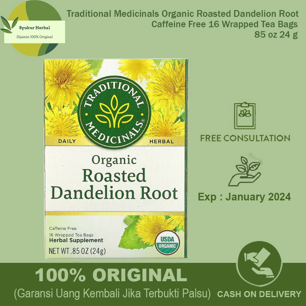 

Traditional Medicinals Organic Roasted Dandelion Root Caffeine Free 16 Wrapped Tea Bags .85 oz 24 g
