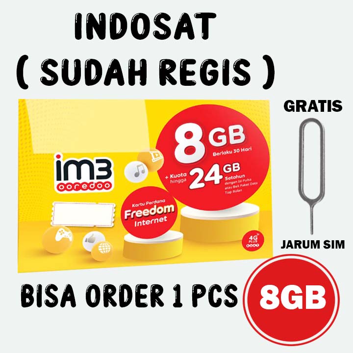 (Regis) Perdana Indosat 8GB Sudah Regis Gratis Jarum SIM Bisa Order Satuan