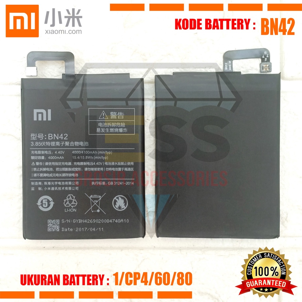 Baterai Battery Original Xiaomi BN42 &amp; BN-42 For Tipe Redmi 4 - Hongmi 4 - 2016090