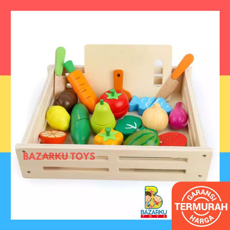 17Pcs Look At It Mainan Masak Masakan Wooden Toys Mainan Kayu Mainan Dapur Anak Perekat magnet