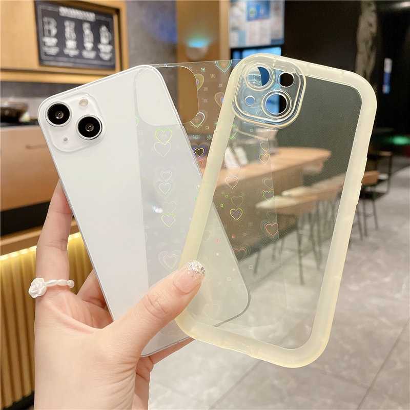 Phone Case Clear Laser Glitter Shining For iPhone 13 11 12 Pro Max XR X XS Max 7 8 Plus Bumper Cover Soft Love Heart Holographic