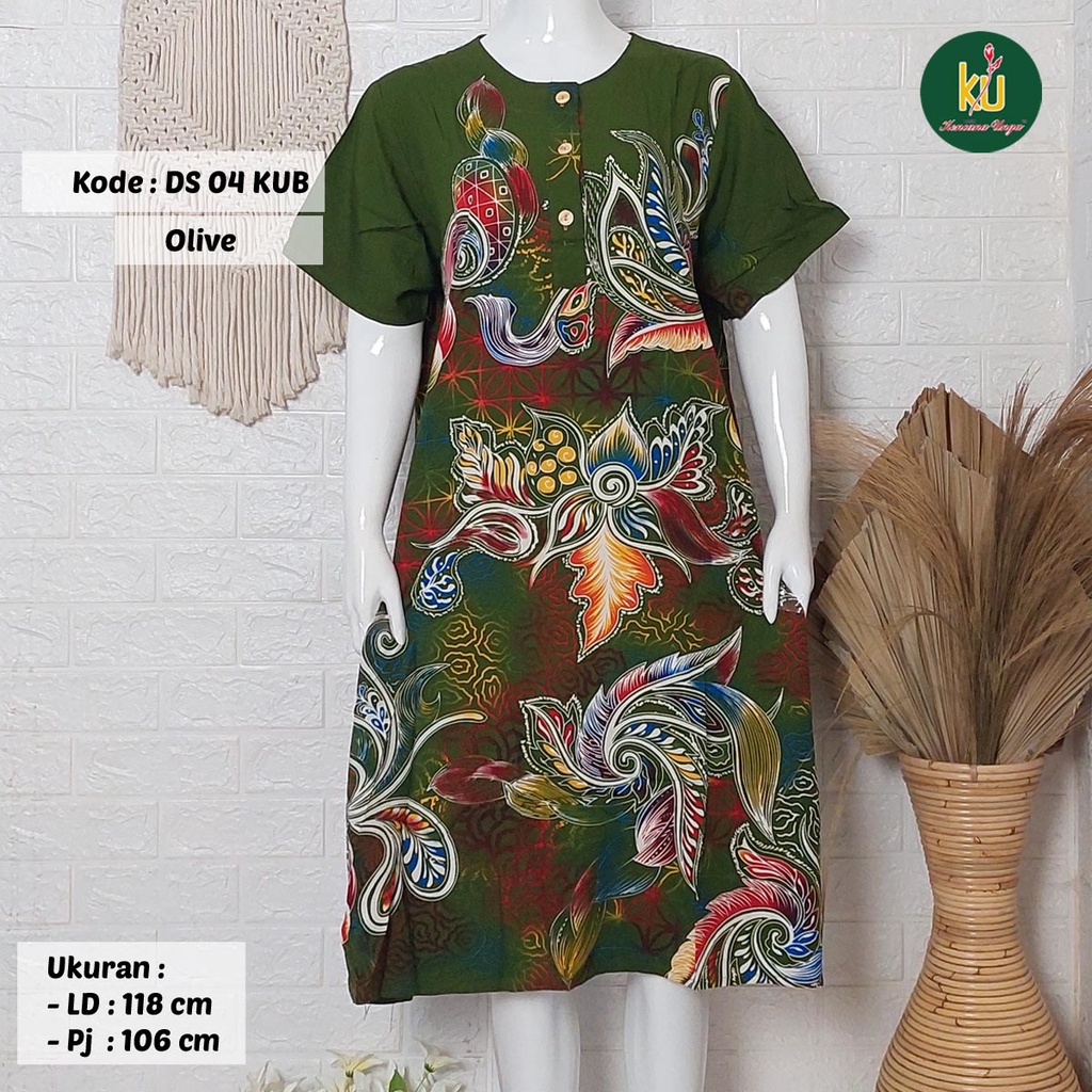 COD DS04 KUB | Daster Batik Kencana Ungu Asli Label Biru Uk. Jumbo LD 120 cm | Baju Santai Tidur Wanita Dewasa Kancing Depan Busui Friendly Motif Terbaru-Olive H