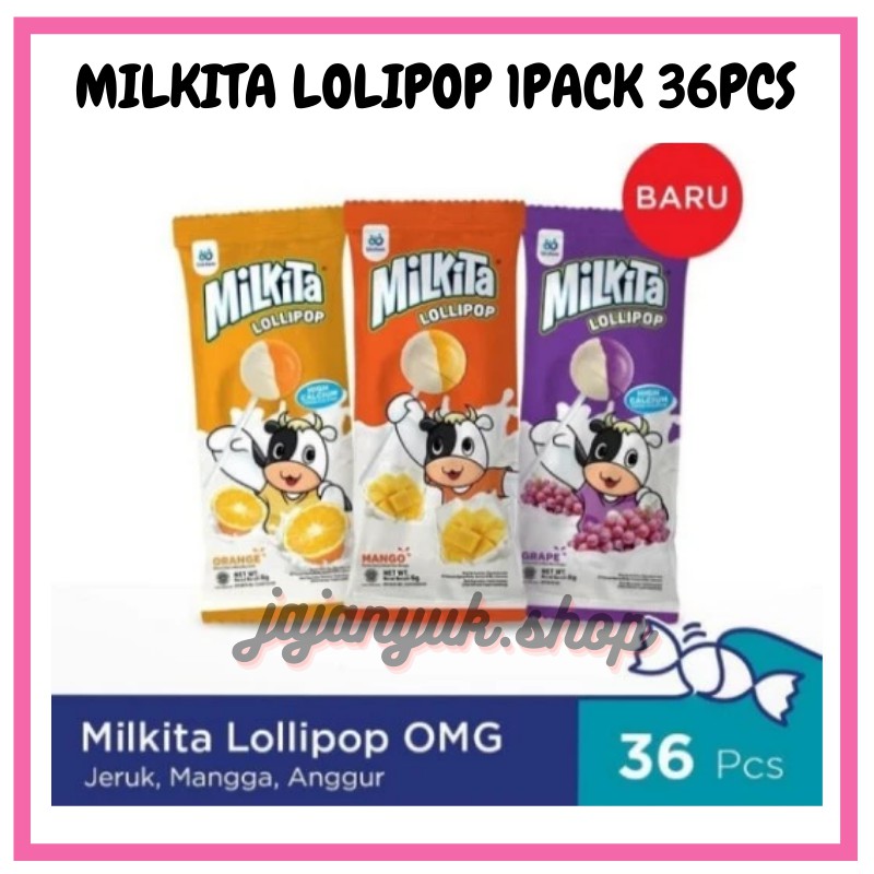 Permen Milkita Lolipop 1pack isi 36pcs / Permen Lolipop susu / Milkita permen susu / jajan rentengan