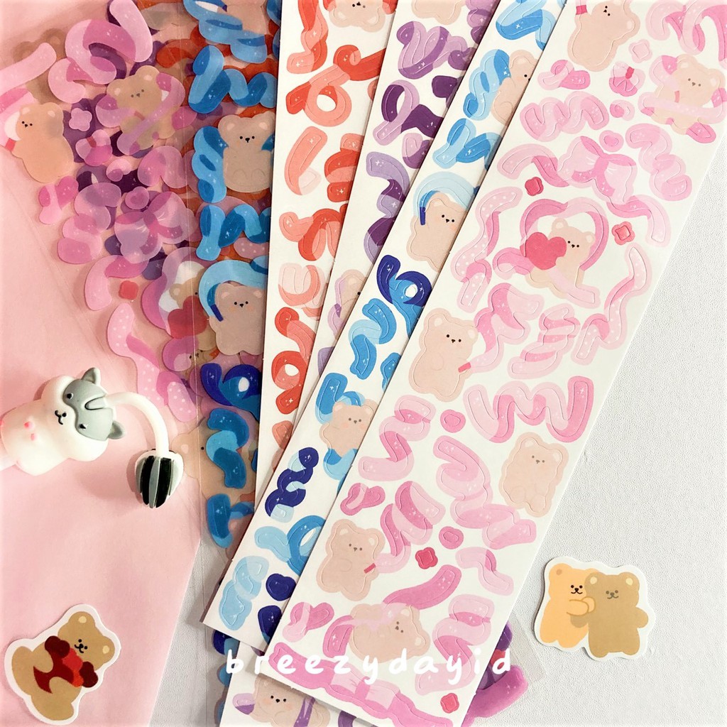 Ribbon Cute Bear Sticker / Sticker Deco / Decoration Sticker / Confetti Sticker / Stiker