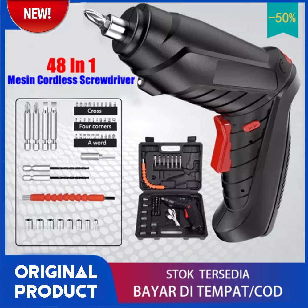 [BISA COD] Mesin Bor Cordless Mini 47pcs Set 4.2V / Screwdriver Baterai