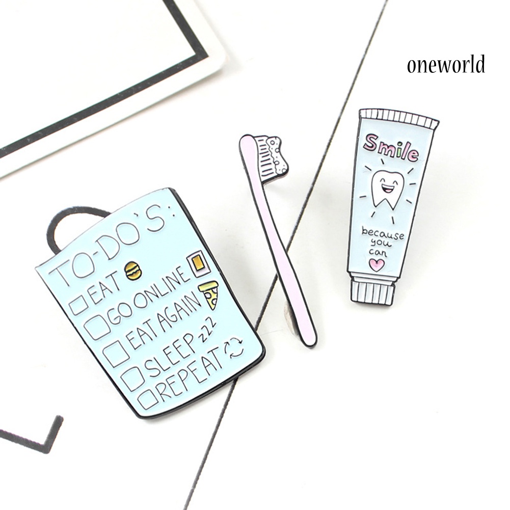 OW@ Cartoon Toothbrush Toothpaste To-do List Enamel Brooch Pin Collar Badge Jewelry