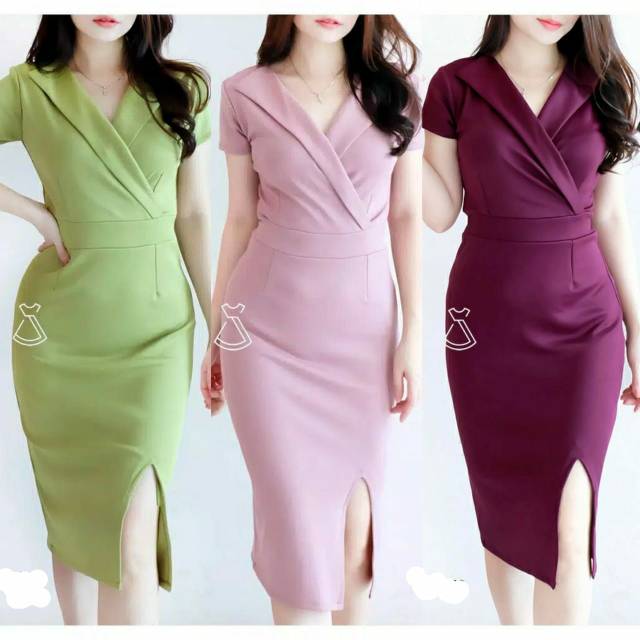 DRESS WANITA MODEL VNECK BAHAN SCUBA IMPORT PREMIUM IRENE ECL