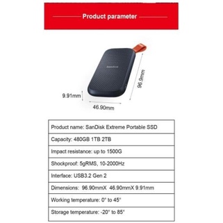 SanDisk Extreme Portable SSD 480GB up to 520Mbps USB 3.2 (E30) - Garansi Resmi