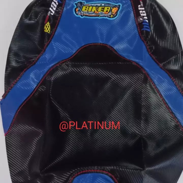 Kulit / Custom / Sarung jok motor X ride bahan KARBON ORIGINAL Hitam - Biru