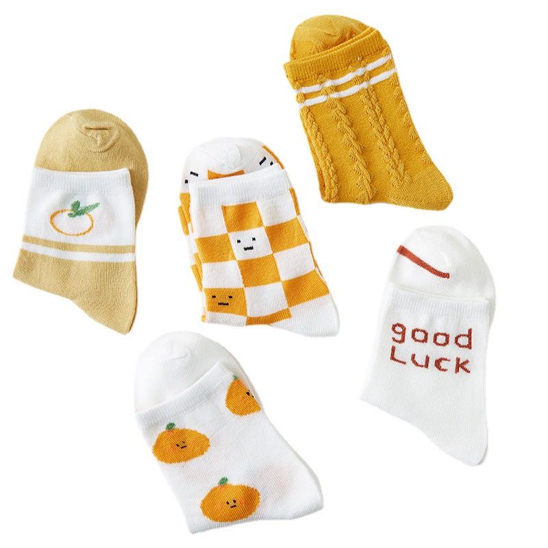 [COD] Kaos Kaki Wanita Panjang Diatas Matakaki Setinggi Betis Kaos Kaki Fashion Import Ala Korea Motif Kuning Jeruk Cute