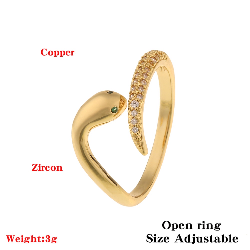 Shein populer ornamen tembaga hewan Cobra terbuka cincin geometris angin dingin pribadi ekor cincin