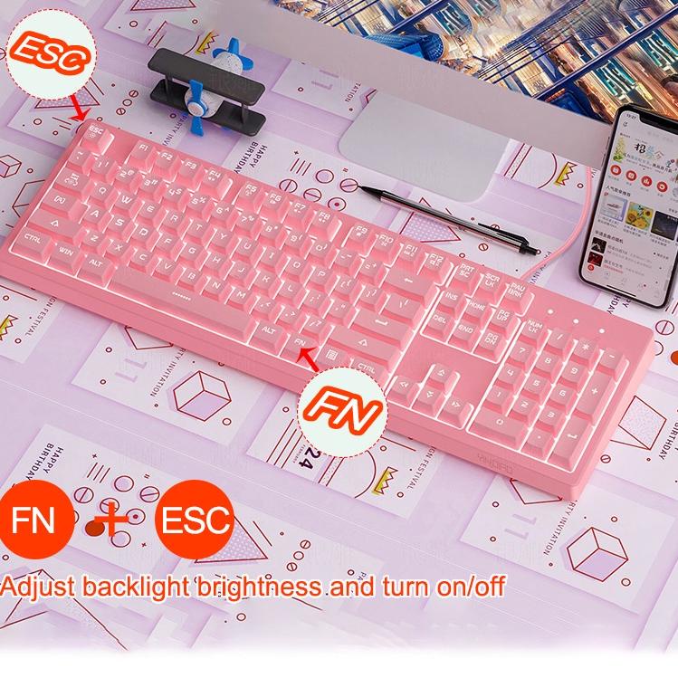 ♕ Pink Girl Cute Backlight Gaming Keyboard dan Mouse Combo Mechanical Feel Mekanikal Gamer kabel luc