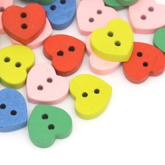 Kancing Kayu Dua Lubang - Love Heart Style (10 pcs)