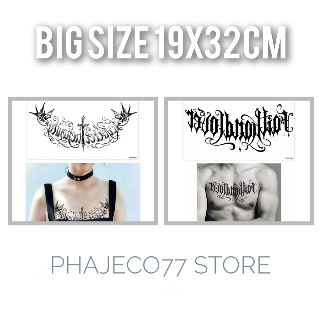 Phajeco Stiker Tato Temporary Motif Huruf Big Size Dada Seri SGT - Tato Temporer
