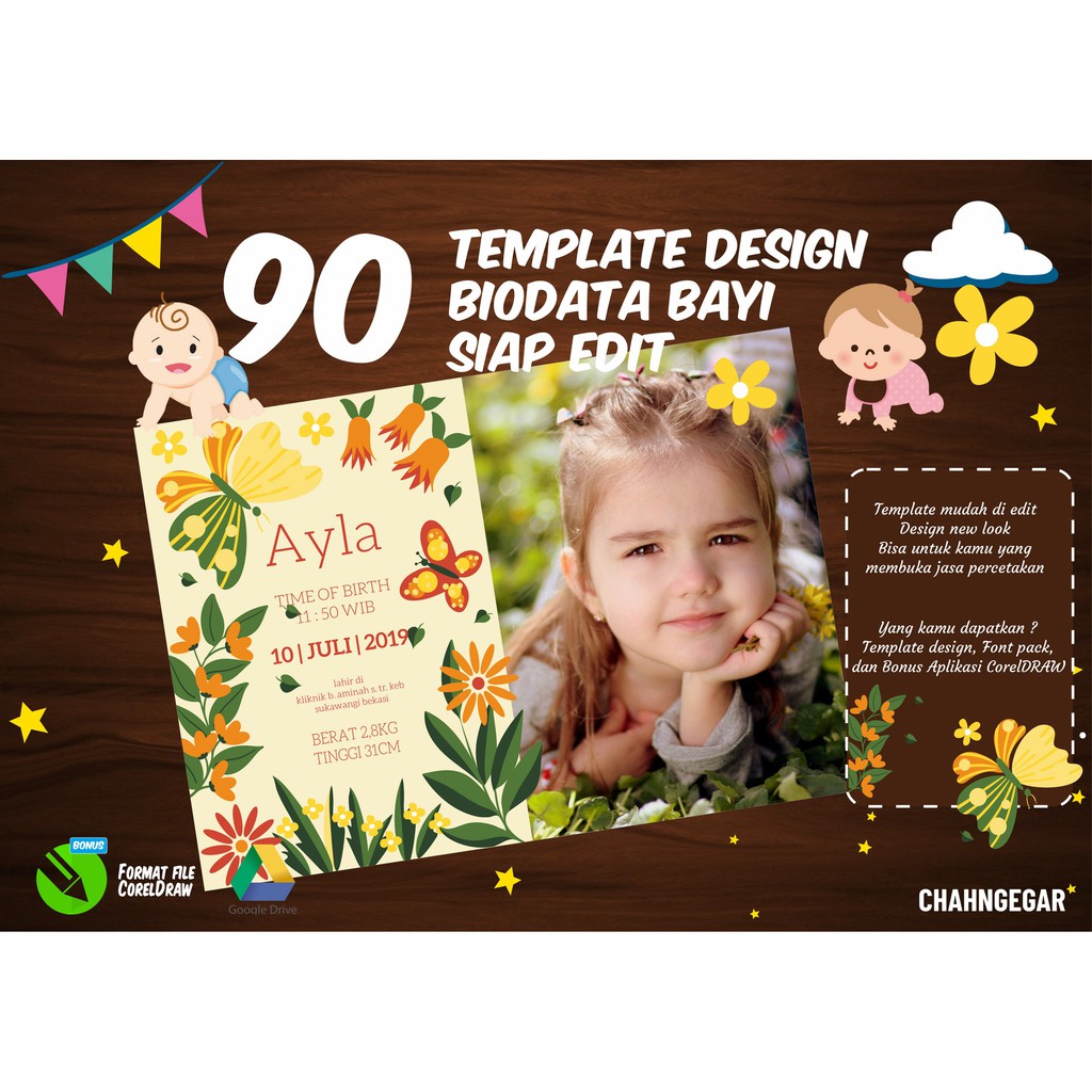 (BONUS IG Story) 90 TEMPLATE DESIGN BIODATA BAYI Premium Format CDR CorelDraw 2020 Windows WallDecor