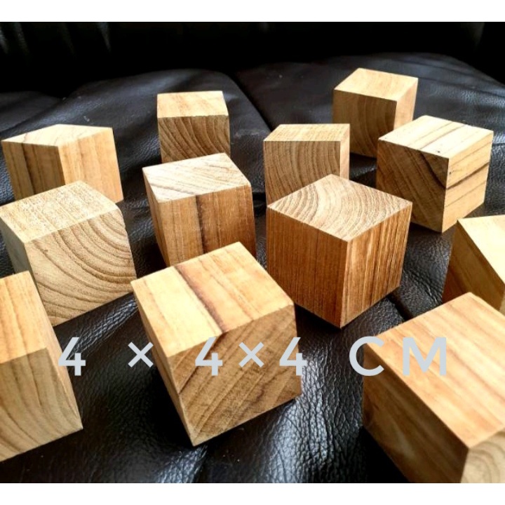 Dadu kayu balok kubus kayu cube kayu jati 4 ×4×4 cm balok edukasi