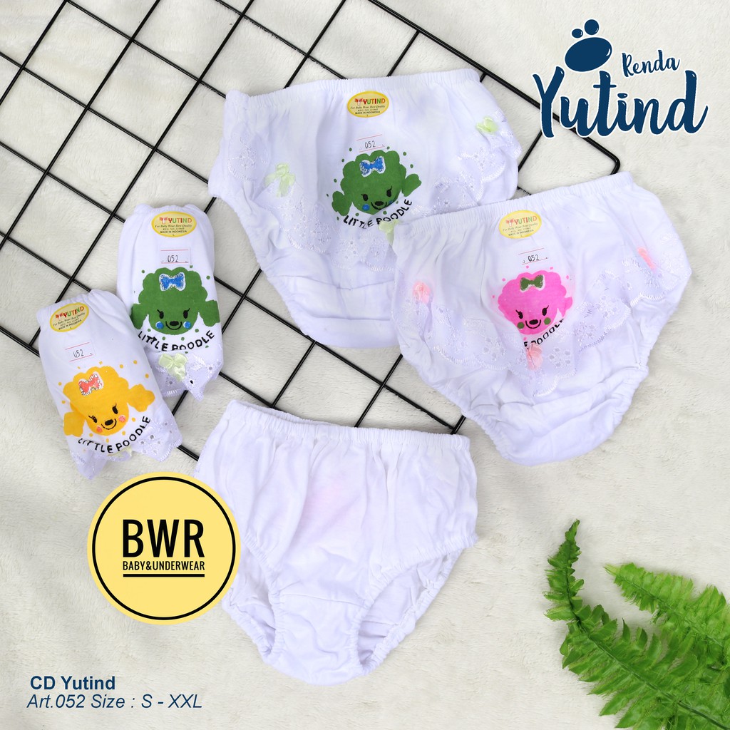 [ 6pc ] CD YUTIND KIDS 052 RENDA | Celana Dalam CD Anak Perempuan Renda Dasar Putih Motif - Bwr