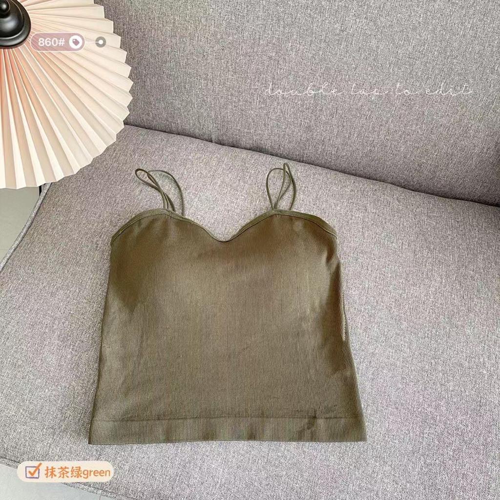 Feminin Tank Top Tali Spahgetti Wanita Atasan Wanita Pakaian Dalam Cewek Tanktop Bra Import-HIJAU