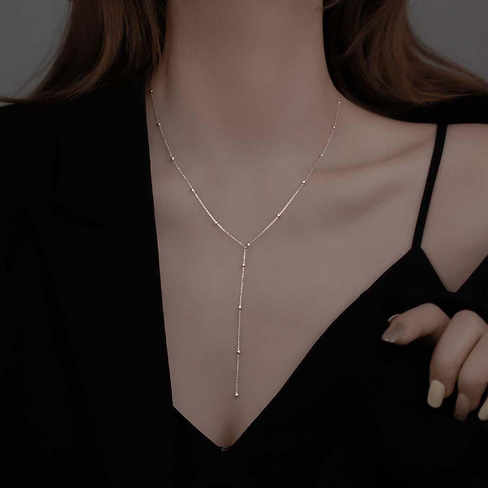 Agustina Kalung Geometris Manik Sederhana Rumbai Panjang Liontin Korea Perempuan Choker