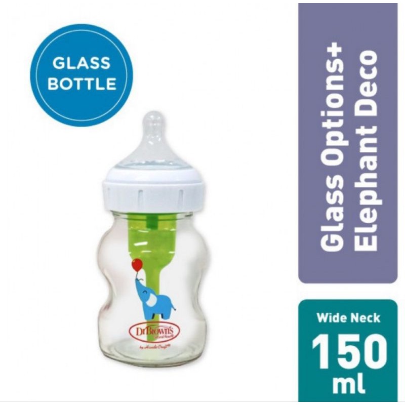 Dr.Brown's Glass Wide Neck Option+ Bottle 150 ml Elephant Deco