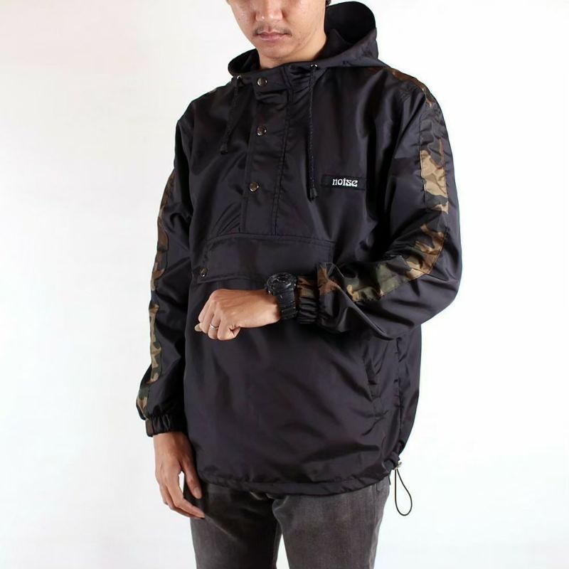 Jaket Pria Outdoor Gunung Cagoule Waterproof Noise Project Hitam Loreng