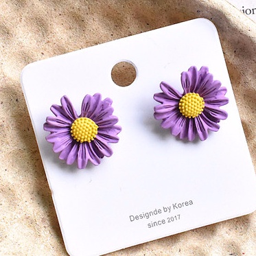 Anting S925 silver needle anti Alergi Desain Bunga smile face Warna Ungu violet